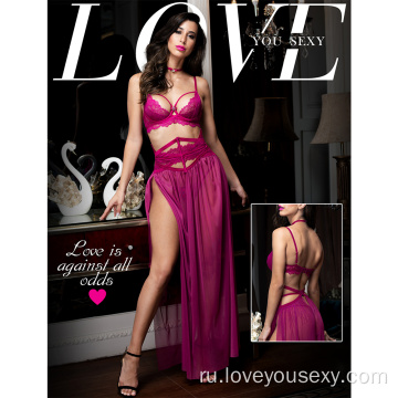Сексуальное марлевое платье длинное фиолетовое белье платье
